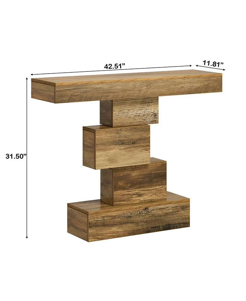 Slickblue 42" Wood Console Table with Geometric Base for Sofa