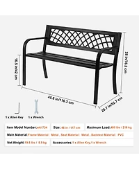 Yiortwo 46 Inch Outdoor Metal Garden Bench with Backrest and Armrests
