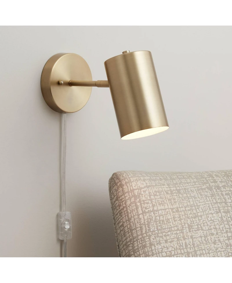 360 Lighting Modern Wall Lamp with Usb Port Polished Brass Plug-In 5" Light Fixture Cylinder Metal Shade for Bedroom House Reading Home