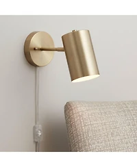 360 Lighting Modern Wall Lamp with Usb Port Polished Brass Plug-In 5" Light Fixture Cylinder Metal Shade for Bedroom House Reading Home