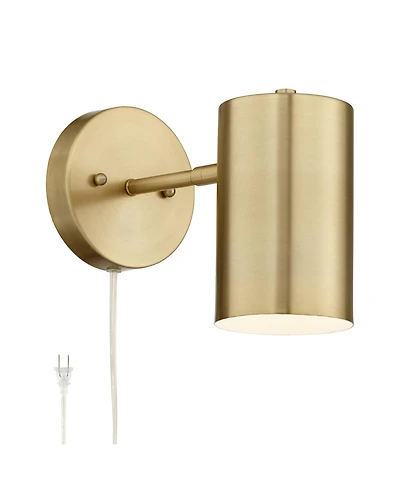 360 Lighting Modern Wall Lamp with Usb Port Polished Brass Plug-In 5" Light Fixture Cylinder Metal Shade for Bedroom House Reading Home