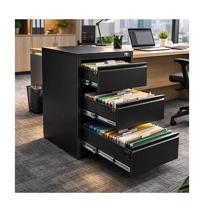 gaomon Lockable Side-Pull Filing Cabinet, 3-Drawer Metal Filing Cabinet, Office Storage Cabinet, Steel File Organizer, Suitable for Letterhead