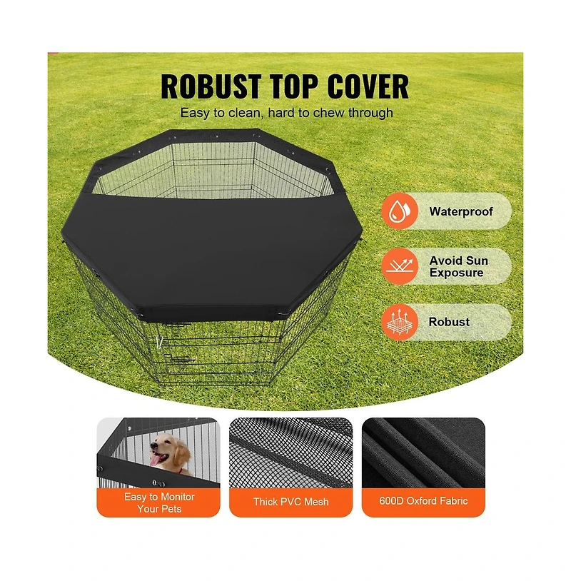 Ruie 8 Panel Foldable Metal Dog Playpen 30 in Tall with Oxford Top Cover