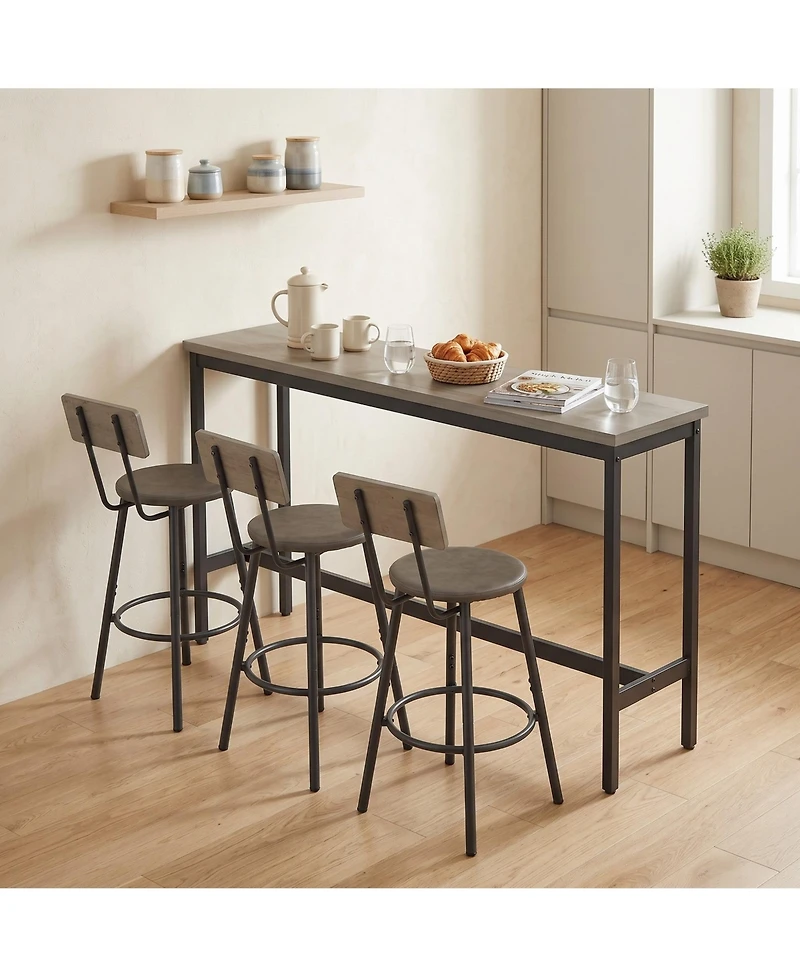 Sailvan Long Bar Table Set with 3 Pu Upholstered Stools, Industrial Style for Home