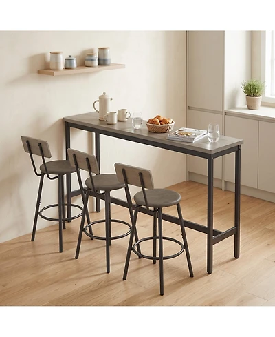 Sailvan Long Bar Table Set with 3 Pu Upholstered Stools, Industrial Style for Home