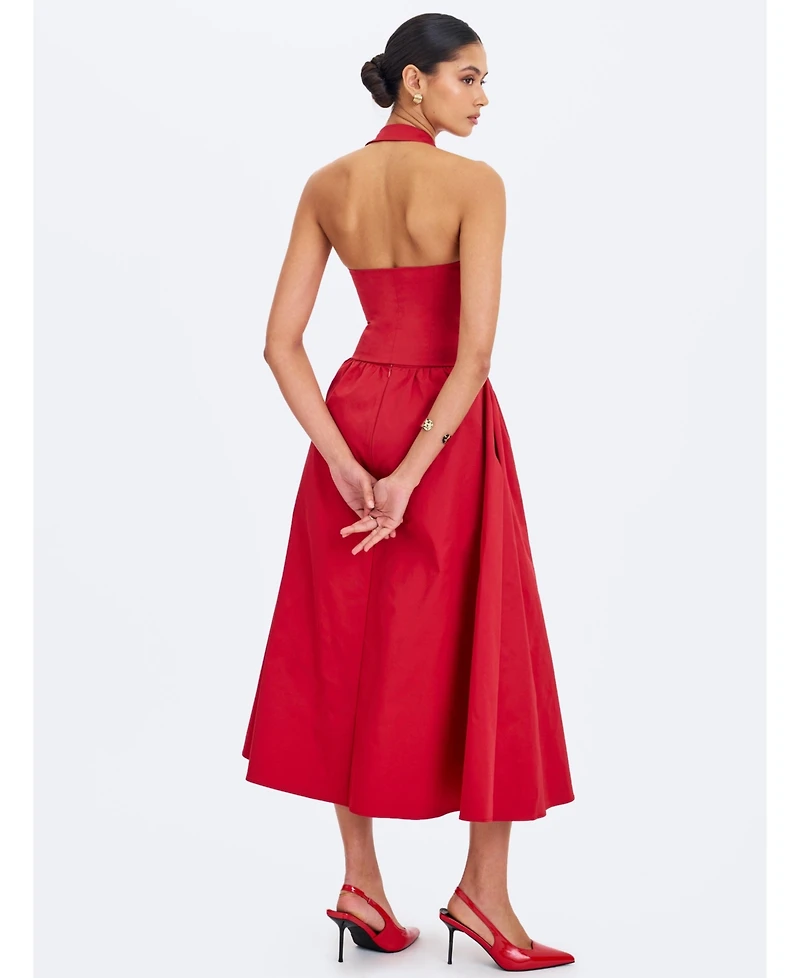 Miss Circle Women's Ursel Crimson Gathered A-Line Midi Skirt