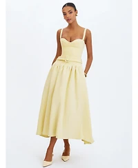 Miss Circle Women's Tiana Butter Yellow Sweetheart Belted Midi Dress