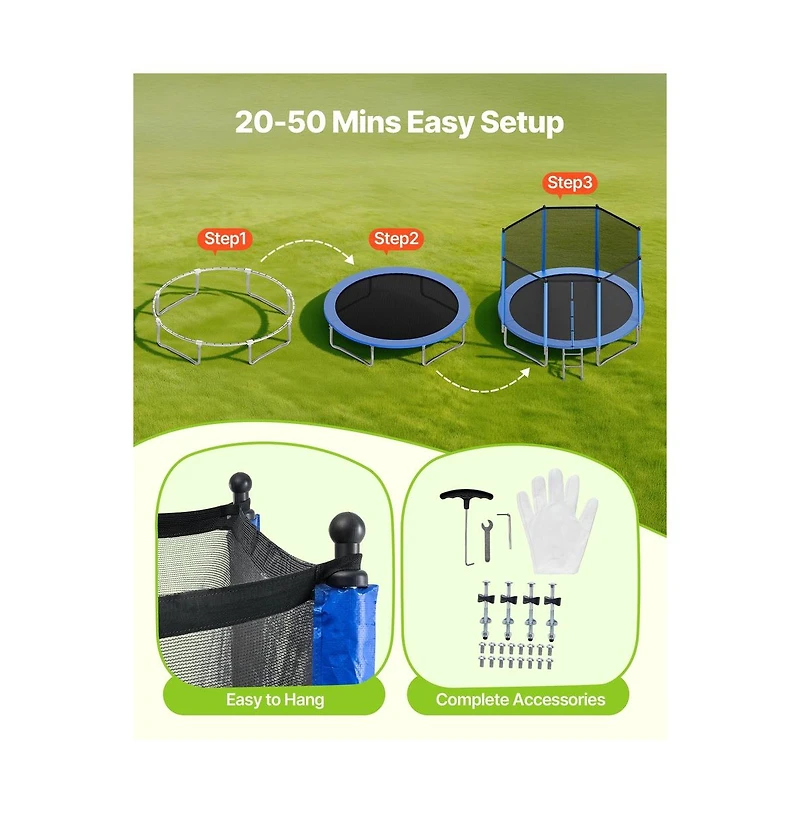 Ruie Outdoor Trampoline 12 feet Round Recreational Trampoline with Enclosure Net