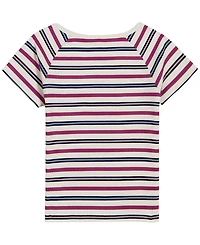 Tommy Hilfiger Girls' 7-16 Striped Ribbed V-Neck Short-Sleeve Top