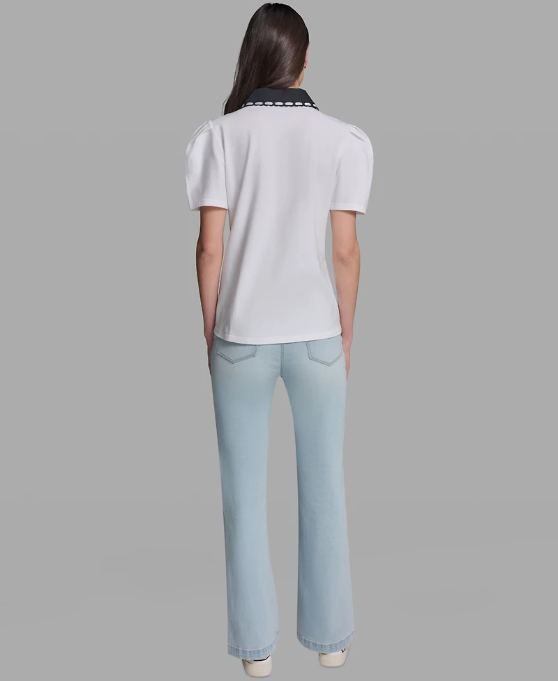 Karl Lagerfeld Paris Women's Collared Short-Sleeve Top