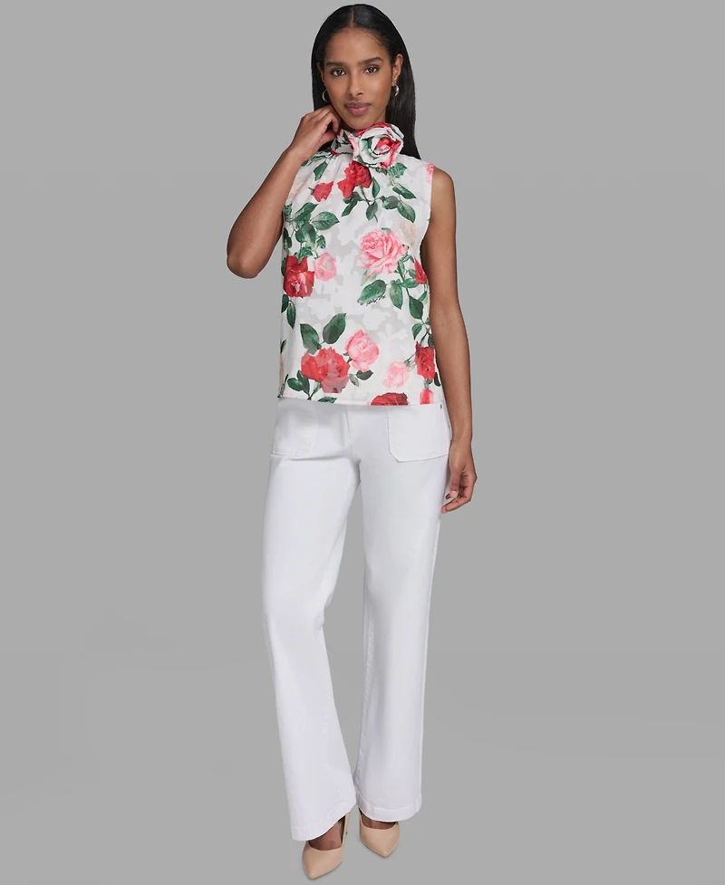 Karl Lagerfeld Paris Women's Mock Neck Floral Print Blouse