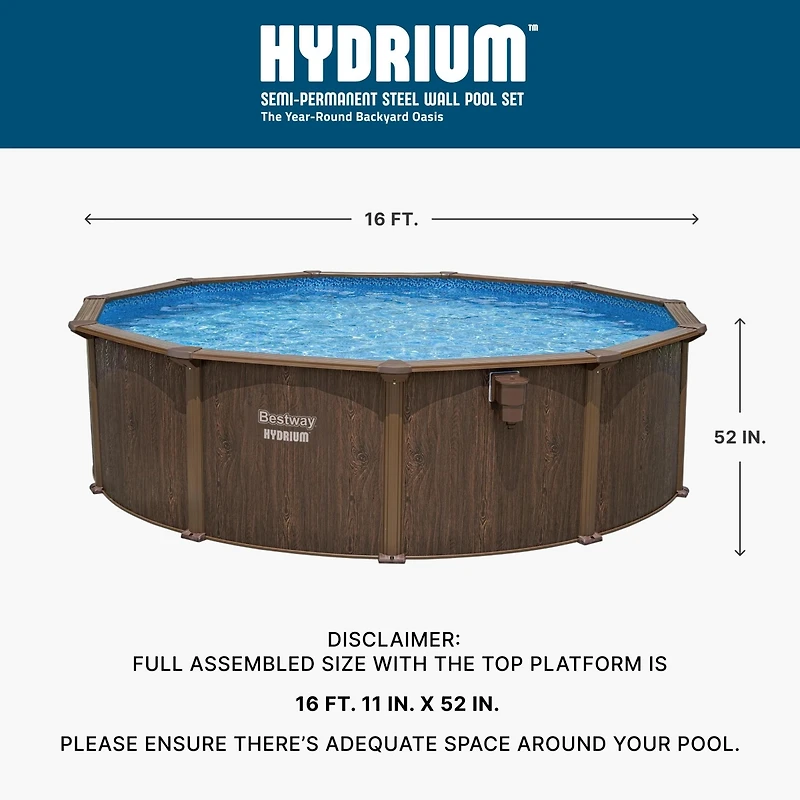 Bestway Hydrium 16 x 52" Steel Wall Round Above Ground Swimming Pool Set