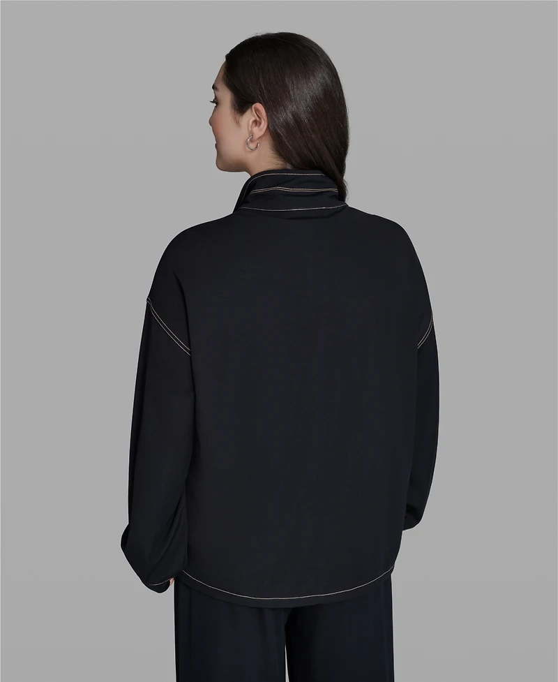 Karl Lagerfeld Paris Women's Mock Neck Zip-Front Jacket