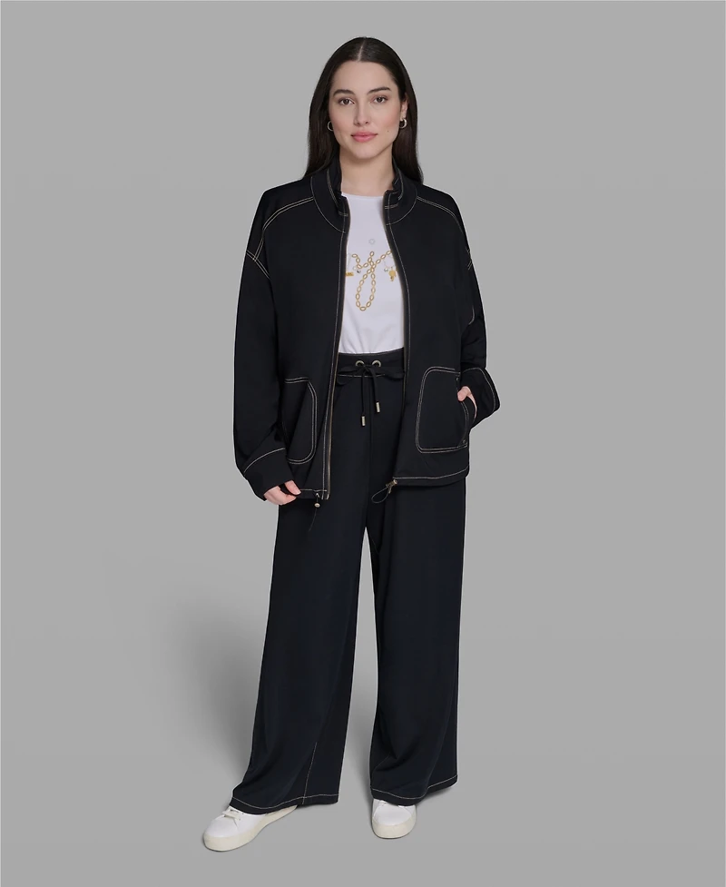 Karl Lagerfeld Paris Women's High-Waist Knit Flared Drawstring Pant