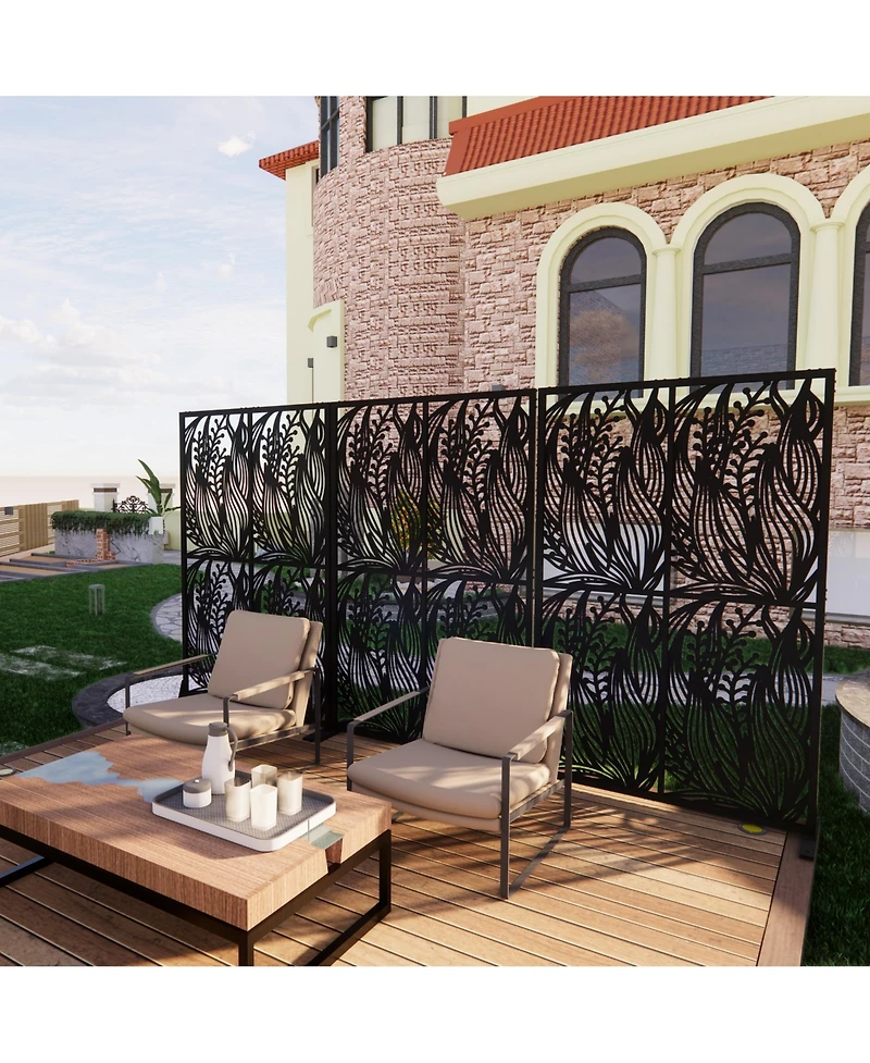sumyeg Metal Privacy Screen Outdoor Indoor Freestanding Divider with Leaf Shape Design