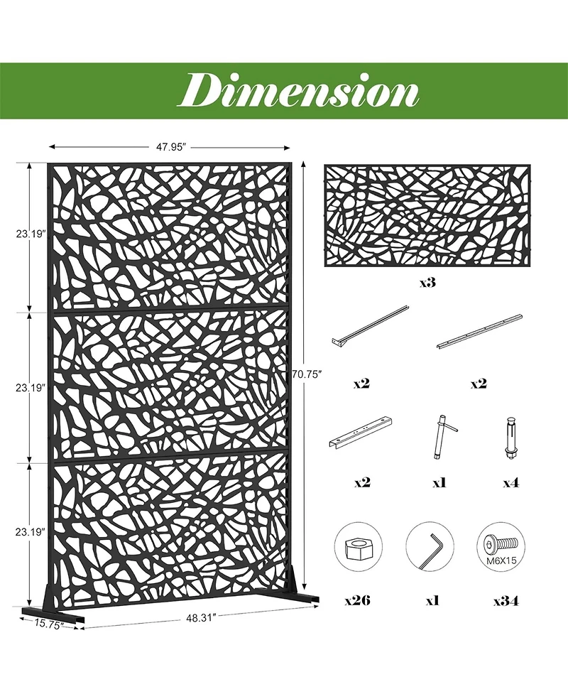 sumyeg Metal Privacy Screen Freestanding Indoor Outdoor Decorative Room Divider with Mesh Design