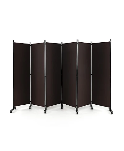 sumyeg 6-Panel Foot Rolling Room Divider with Lockable Wheels for Indoor Privacy