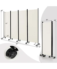 sumyeg 4-Panel Folding Room Divider Privacy Screen with Lockable Wheels for Indoor Use