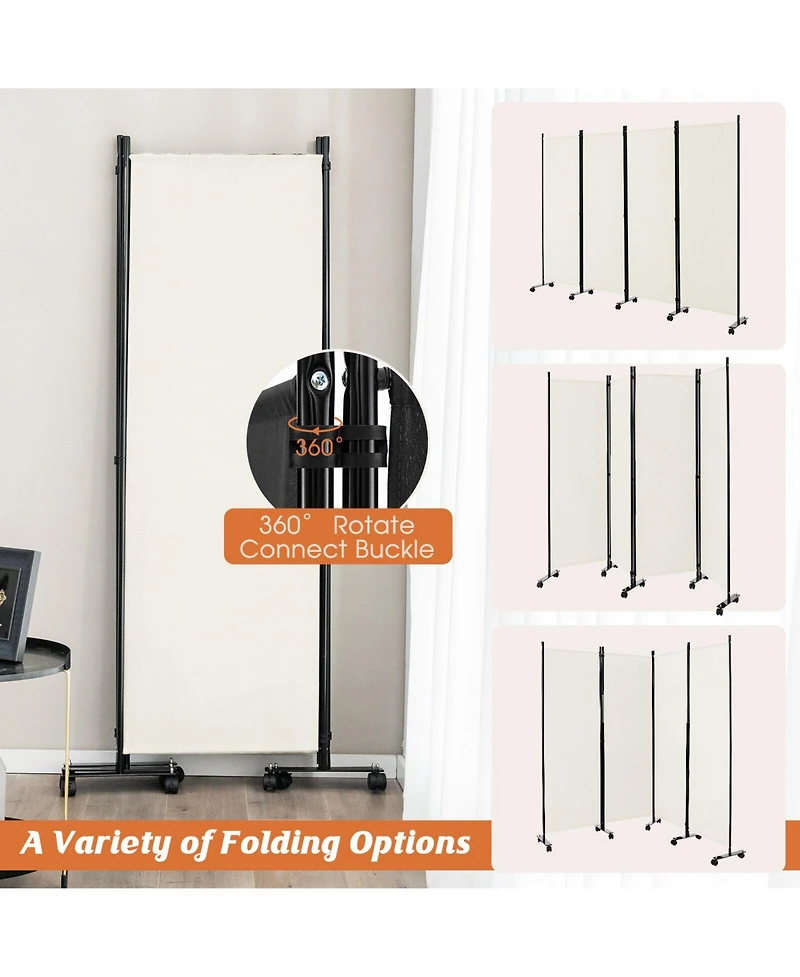 sumyeg 4-Panel Folding Room Divider Privacy Screen with Lockable Wheels for Indoor Use