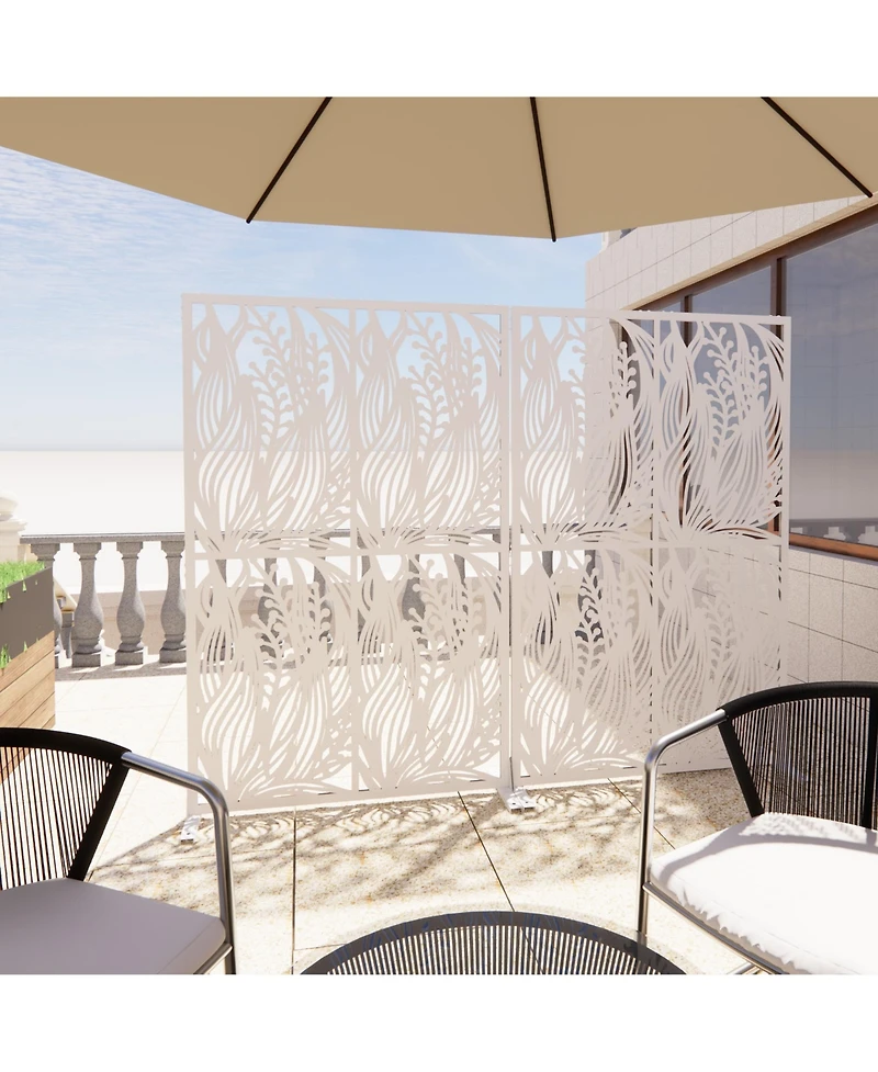 sumyeg Metal Privacy Screen Outdoor Indoor Freestanding Divider with Leaf Shape Design