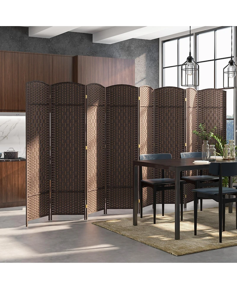 sumyeg 8-Panel Folding Room Divider with Handwoven Texture and Solid Wood Frame