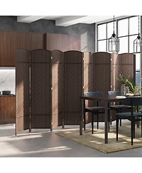 sumyeg 8-Panel Folding Room Divider with Handwoven Texture and Solid Wood Frame
