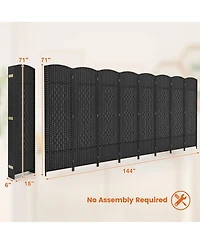 sumyeg 8-Panel Folding Room Divider with Handwoven Texture and Solid Wood Frame