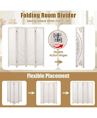 sumyeg 66-Inch Boho 4-Panel Room Divider Privacy Screen with Carved Pattern Design