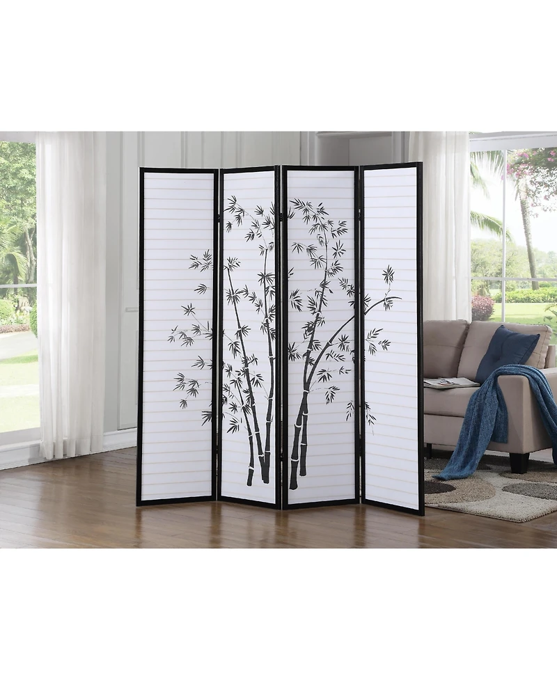 sumyeg Bamboo Print 4-Panel Framed Room Divider Screen for Indoor Space Separation and Privacy Use