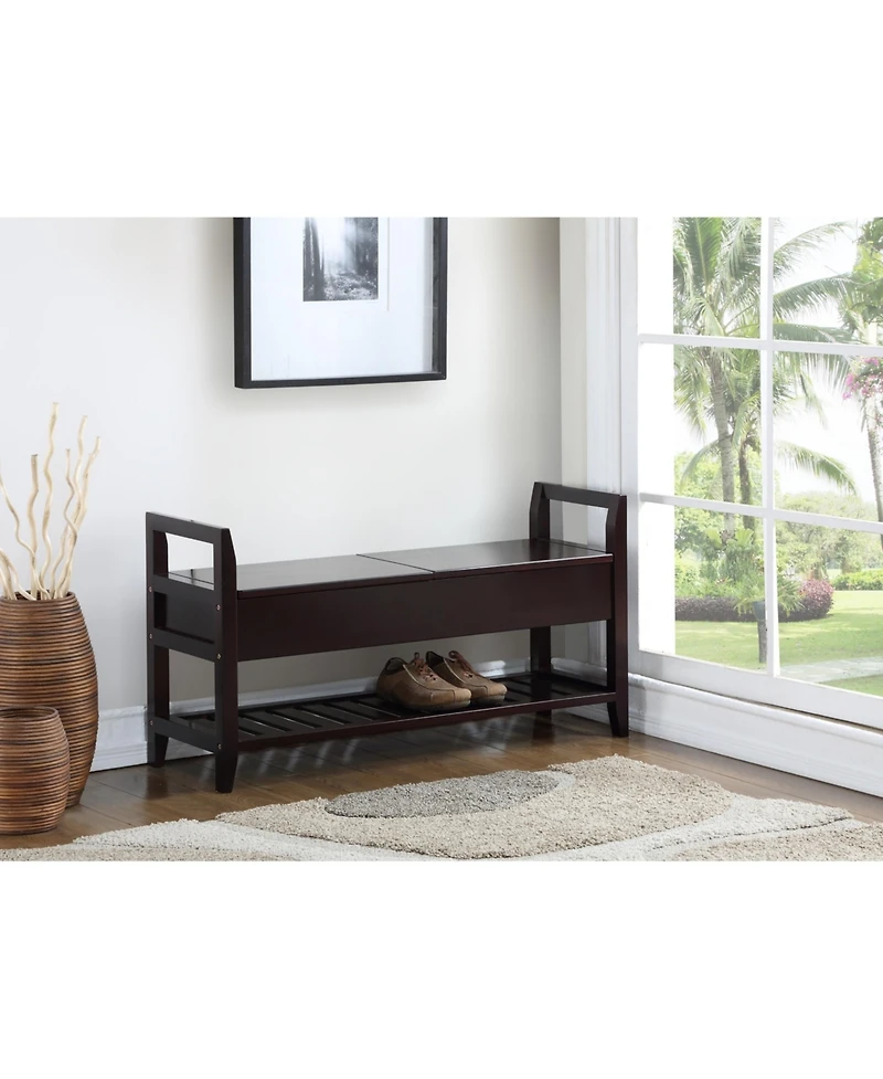 flynama Beige Espresso Storage Shoe Bench