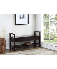 flynama Beige Espresso Storage Shoe Bench