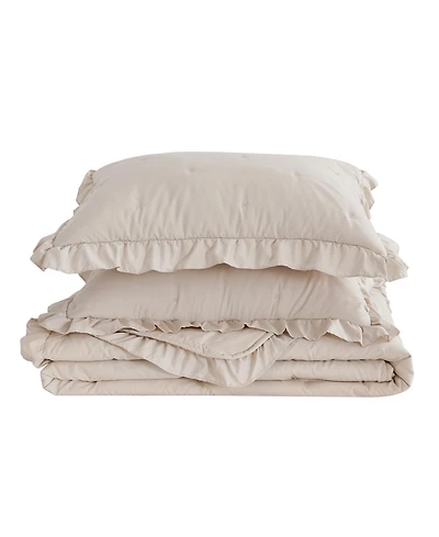 Linery & Co Dot Stitch Ruffled Quilt Set With Shams