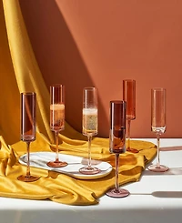 The Wine Savant Venus Amber Ribbed Champagne Flute Glasses, Set of 6