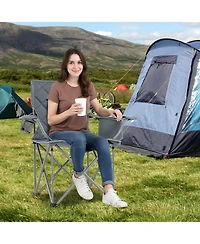 Gymax Oversized Camping Chairs Heavy Duty Outdoor Folding Chair w/Cooler Pouch