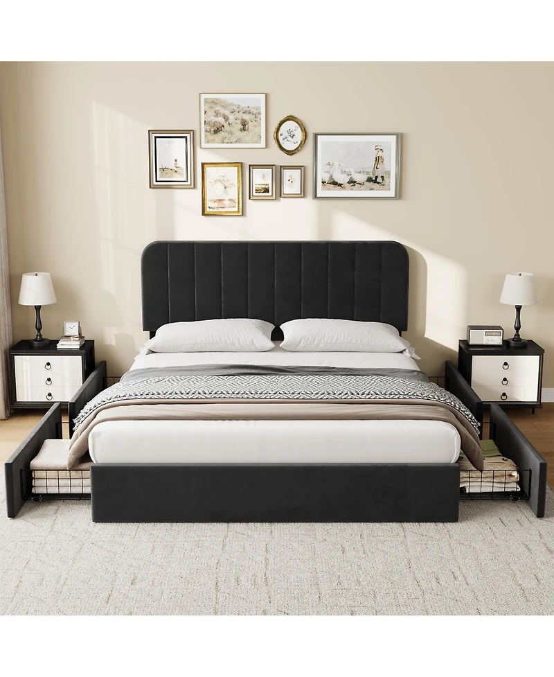 Homfan Bed Frame Heavy Duty Slats with 2 Storage