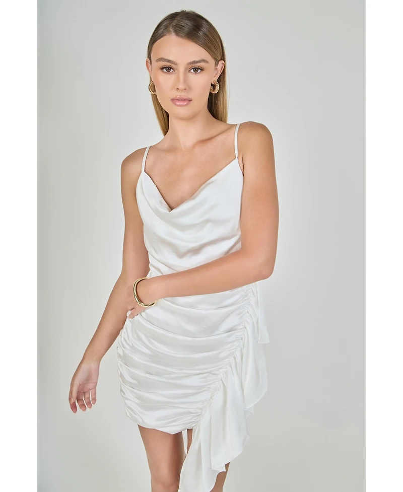 endless rose Women's Asymmetrical Waterfall Draped Satin Mini