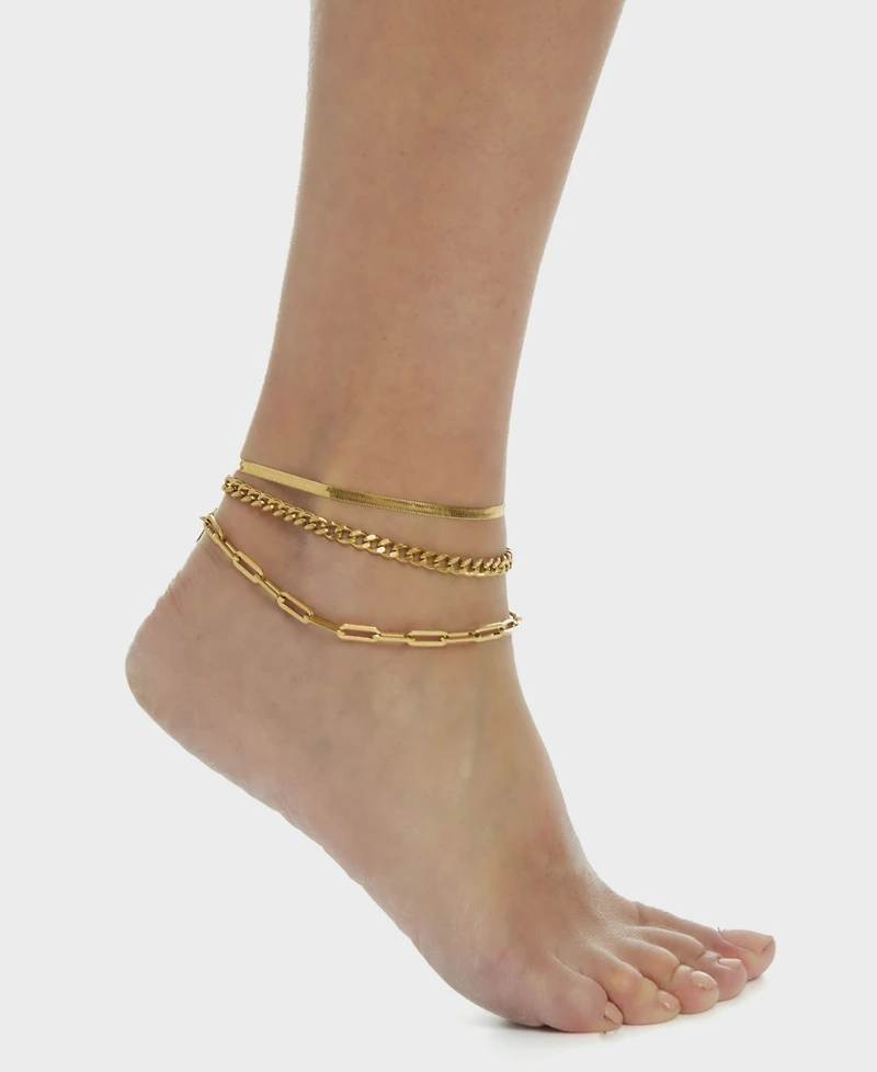 St. Moran Tarnish-Resistant Silver Chunky 3-Piece Cinthia Anklet Set