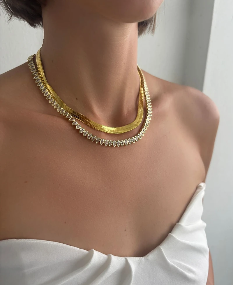 St. Moran Gold 7mm Herringbone Amelia Chain Necklace