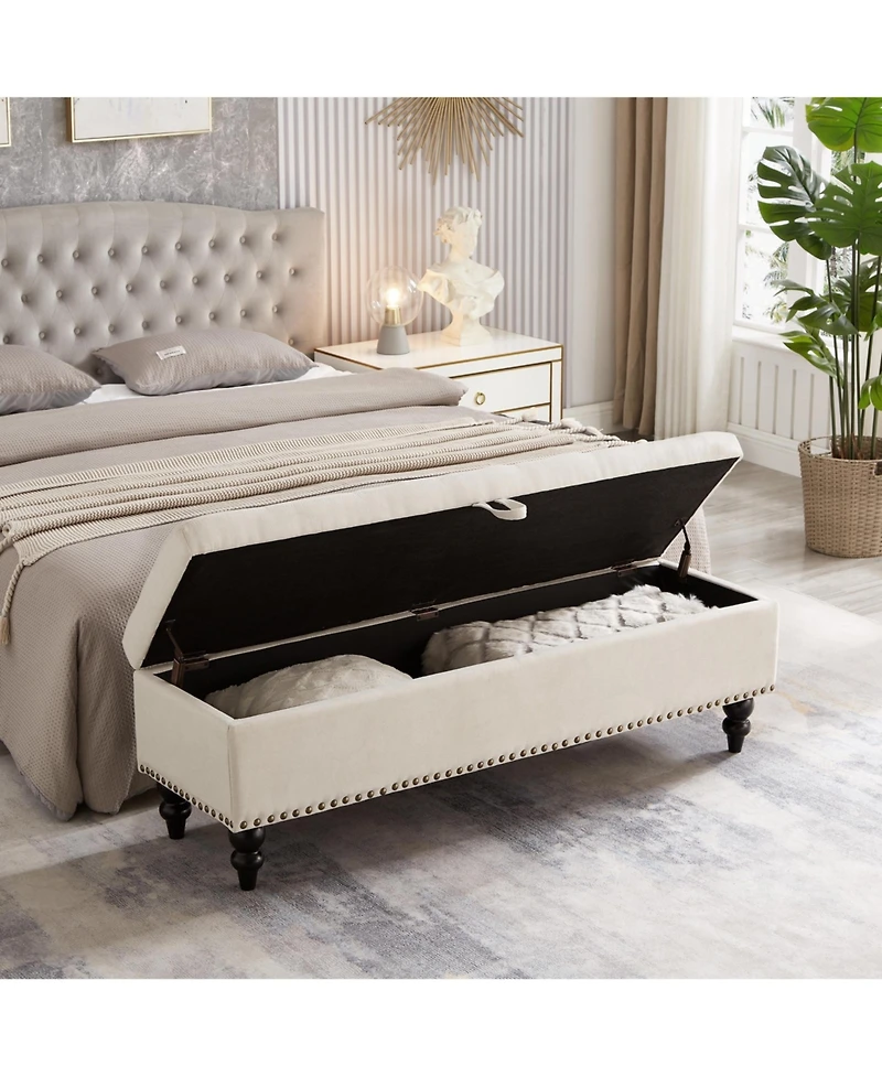 Flynama 59" Fabric Button Tufted Storage Bench