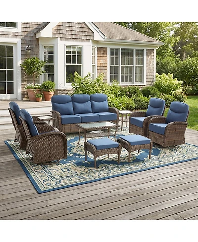 Pocassy Luxury Patio Furniture Set with Thick Cushion, Outdoor Couch and High Back Swivel Rocker Chairs, 10PCS Wicker Conversation