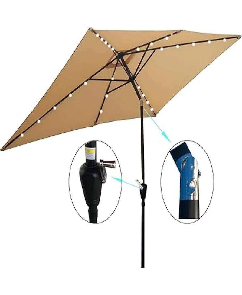 Yiortwo 10 x 6.5 Ft Solar Led Patio Umbrella with Crank Tilt for Outdoor Dining