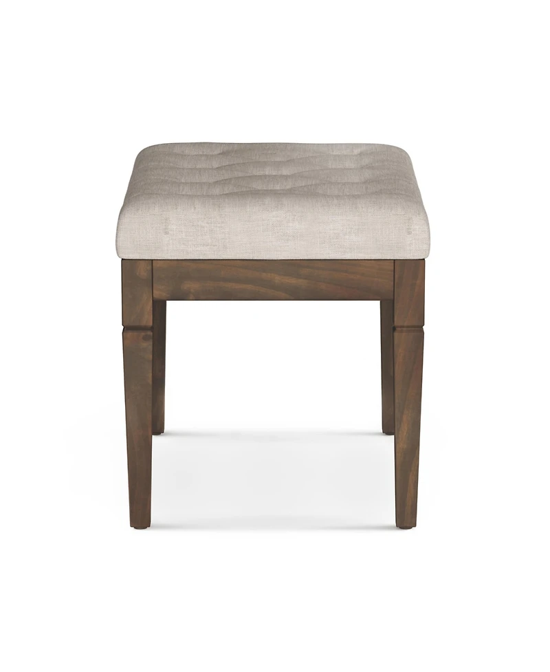 Flynama Small Tufted Ottoman Bench - Natural Linen Footstool with Carved Solid Wood Legs