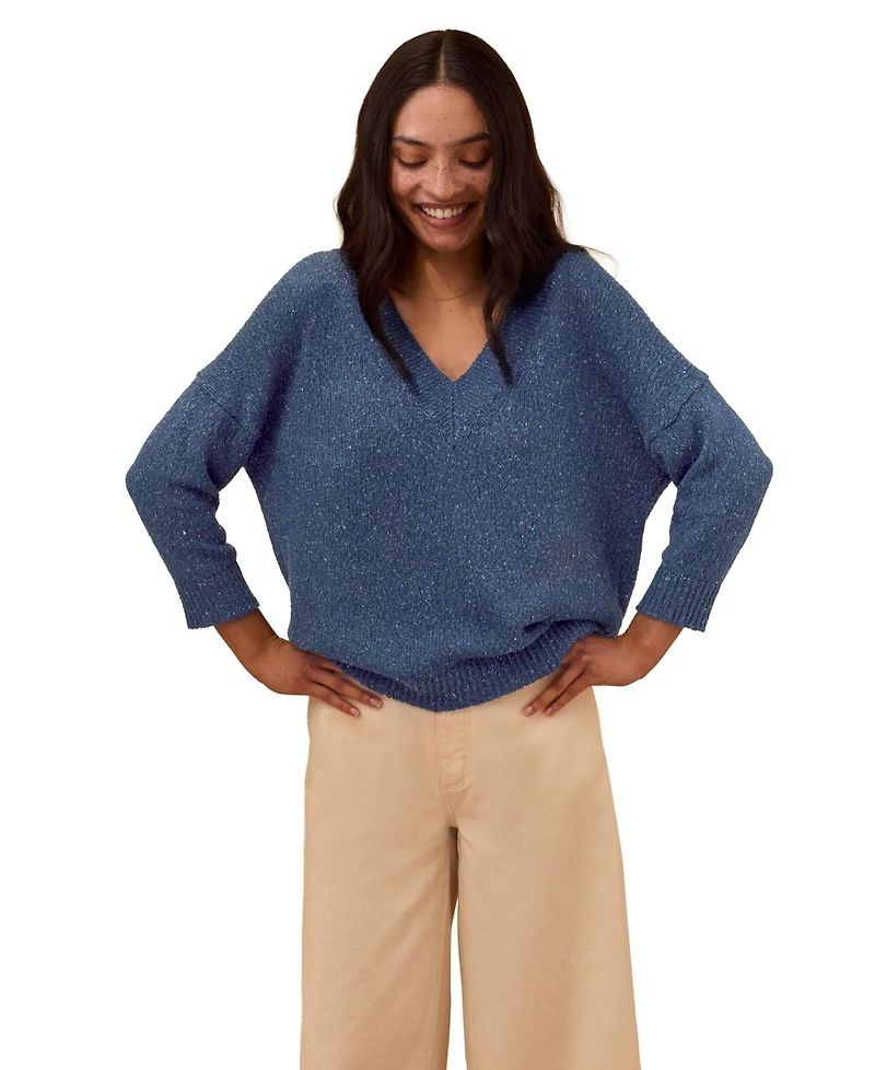 Celtic & Co. Women's Cotton Blend Flecked V-Neck Sweater