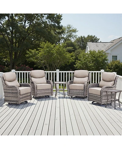Pocassy 6 Pieces Outdoor Patio Furniture Sets with Rocking Swivel Chairs Thick Cushion and Side Table