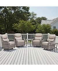 Pocassy 6 Pieces Outdoor Patio Furniture Sets with Rocking Swivel Chairs Thick Cushion and Side Table