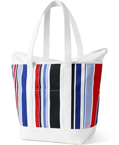Lands' End Large Print 5 Pocket Zip Top Long Handle Canvas Tote Bag