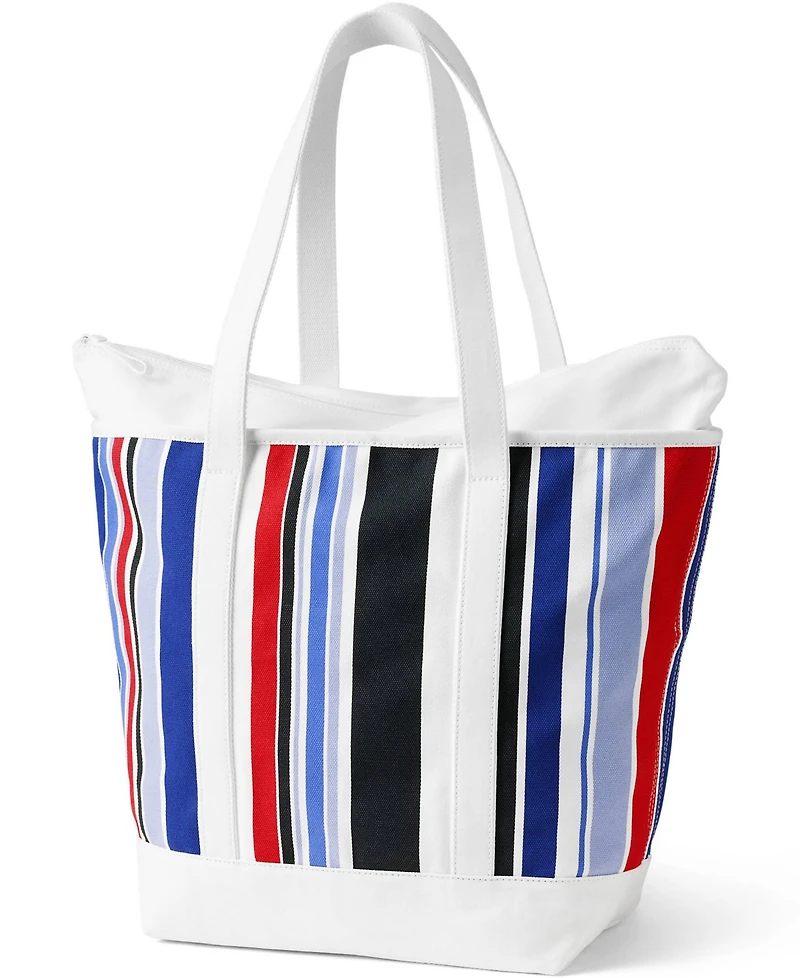 Lands' End Large Print 5 Pocket Zip Top Long Handle Canvas Tote Bag