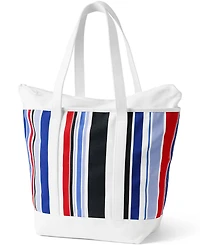Lands' End Large Print 5 Pocket Zip Top Long Handle Canvas Tote Bag