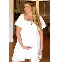 Pinkblush Maternity White Textured Bubble Sleeve Mini Dress