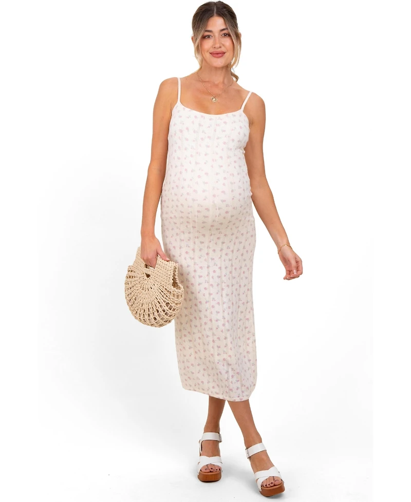 Pinkblush Maternity Ivory Floral Pointelle Knit Midi Dress